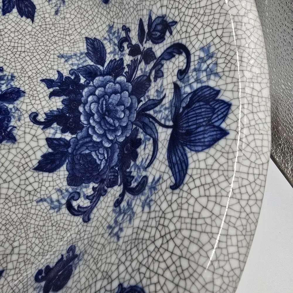 VTG 90s Bombay Chinese Floral Porcelain Bowl Crackle Finish Heavy 12